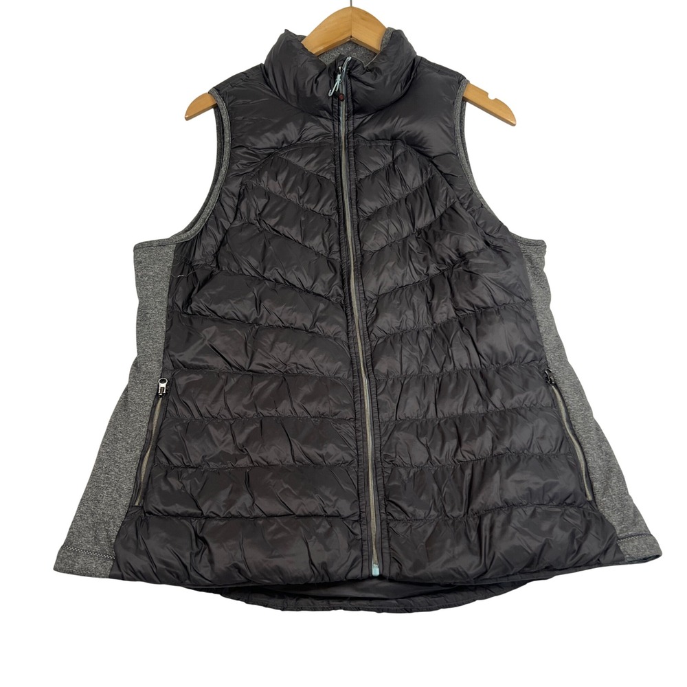Tangerine Womens Down Puffer Vest Mixed Media Grey Black Full Zip Large